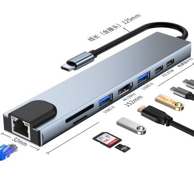 China Aluminum Alloy+ABS 8 in1 USB Type C Hub Adapter with 4K HD-MI USB3.0 RJ45 SD TF Card Reader PD 87W for MacBook Huawei Lenovo Dock USB-C for sale