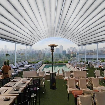 China 100% Aluminum Frame Roof Waterproofing Retractable Curved Pergolas for sale