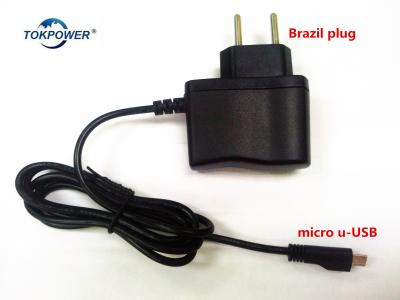 China Brazil Plug Wall Mount Power Adapter Black White Power Supply 5V 0.5A 1A for sale