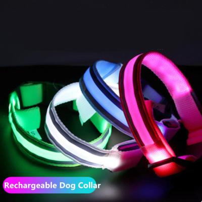 China Lights Pet Supplies Custom Wholesale Nylon Glow Collar Waterproof Rechargeable Luminous Dog Collar Led Light Dog Collar for sale