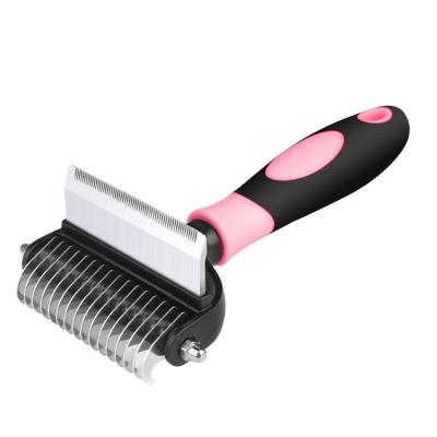 China 2021 Viable New Pet 2 In 1 Stainless Steel Removal Hair Grooming Tool Comb Deshedding Dog Hair Brush Clean Double Sided Dog Comb for sale