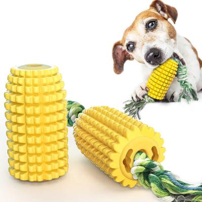 China Viable Hot Dog Tooth Toy Molar Stick Bite Resistant Amazon Style Pet Bone Toothbrush Cleaning Corn Cob With Rope for sale