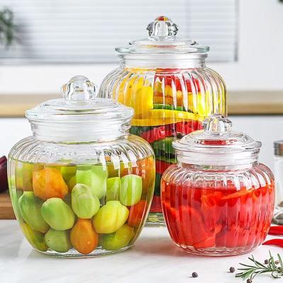 China 2.2L Universal Style Universal Style Pickles Fashion Glassware Airtight Custom Clear Honey Food Storage Jar With Ripple for sale