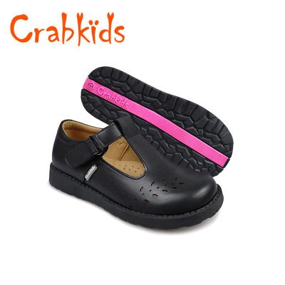 China Crabkids Leather High Quality Children's Stylish Shoes For Girls Student School Shoes Mini Moq Kids Black Leather for sale