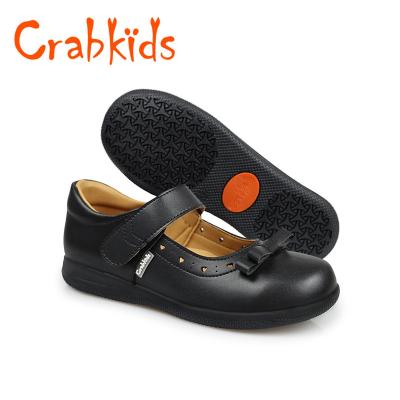 China Crabkids OEM Black High Quality Leather Kids Student Uniform Shoes Genuine Girl School Leather Shoes For Children for sale