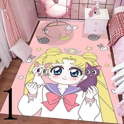 China Cute Moon Girl Area Sailor Foot Padcarpet Mats Cartoon Cat Pattern Floor Carpet For Bedroom Bedside Non-Slip Blanket for sale