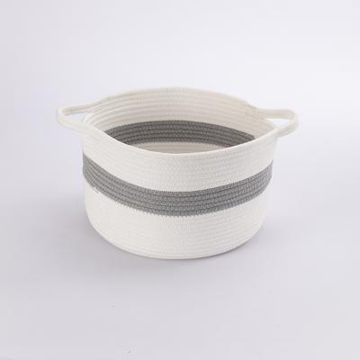 China Sustainable Woven Home Decor Cotton Rope Plant Basket Cotton Rope Basket With Handles for sale