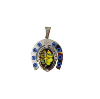 China Christian Jewelry San Benito Medal Religious Religious Engrave Stainless Steel Saint Benedict Enamel and Glass Clover Pendant Necklace for sale