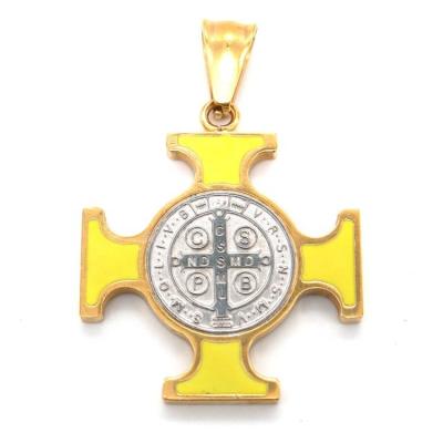 China YELLOW PENDANT OF Saint Benedict Cross Exorcism Medal MEDALS STAINLESS STEEL GOLD enamel pendant religious high quality crucifix Rosary for sale