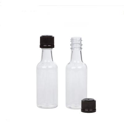 China 1.7 fl oz Mini Liquor Bottles 50ml Mini Empty Plastic Alcohol Shot Beverage Bottles With Black Tamper Proof Caps for sale