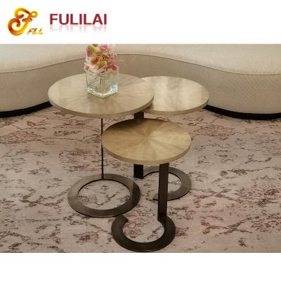 China Modern Hotel Hot Sales Lobby Stainless Steel Single Leg Coffee Table Furniture Wooden Top MDF Tea Table for sale