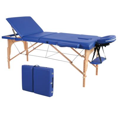 China Modern Portable Wooden Table 3 Section Folding Bed Sponge Filling Folding Massage Bed for sale