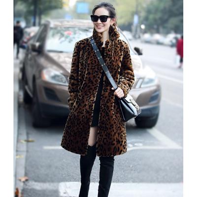 China Sheep Fur Coats Woman Breathable Synthetic Leopard-copy Cheap Fur Coat For Women for sale