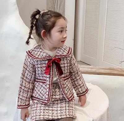 China Japan Style Girls Plaid Jacket + Fancy Two Piece Autumn Short Skirt Babies Clothes for sale