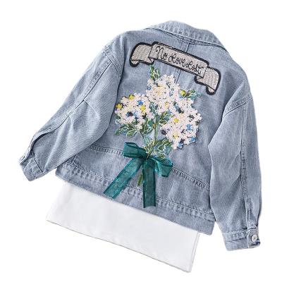 China 2021 New Autumn Spring Fall Flower Girls Personality Embroidered Denim Breathable Denim Jacket for sale