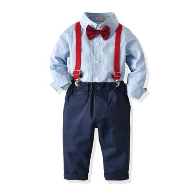 China Sualmart Cas Boys Gentleman Suit Baby Boy Jumpsuit Sling Pants Bowknot 4 Piece Set Boys Teams Design for sale