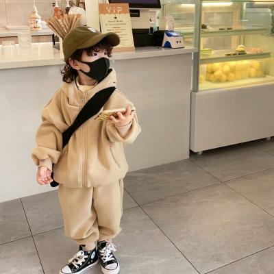 China Casual Korean Style Kids Sports Clothes Boys Velvet Sports 2pcs Casual Suit for sale