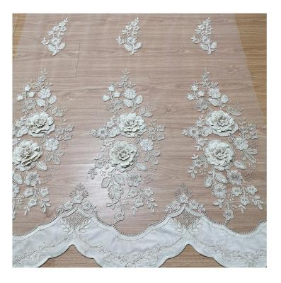 China Wholesale Custom White Blackout Luxury 3D Beaded Embroidery Turkish Curtains Sheer For Hotel for sale