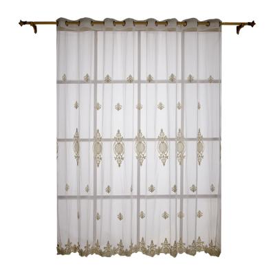 China Wholesale Ready Made White Fabric European Style Blackout Embroidery Sheer Curtains for sale