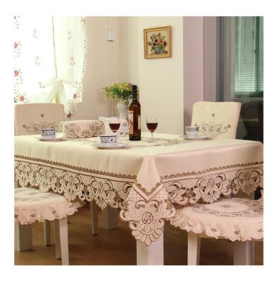 China wholesale luxury ivory tablecloth european turkish embroidered home tablecloth waterproof for wedding for sale