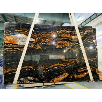 China Real Modern Natural Black With Gold Titanium Matrix Granite Slabs Magma Gold Granite For Cabinet Top for sale