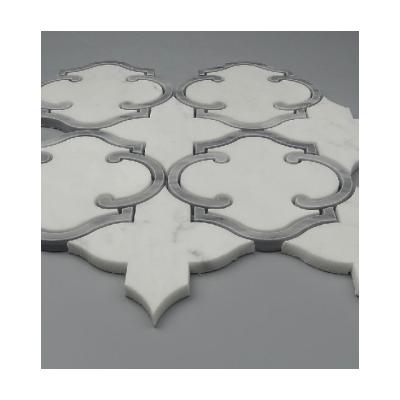 China CLASSIC Carrara White with Italy Bardiglio Gray Water Jet Marble Mosaic for sale