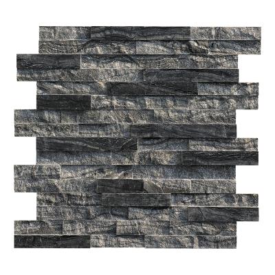 China Modern Kenya Black Forest /Black Marble Tree Wood/Black Slot Face Stacked Ledge Stone Panel Veneer for sale