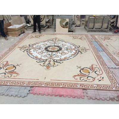 China Modern Polished Waterjet Marble Square Tile Inlay Floor Medallion for sale