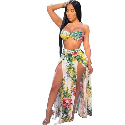 China Sustainable 3 Piece Swimwear Sexy Strapless Swimsuit Women Sexy Bikini With Bathing Suit Cover Up for sale