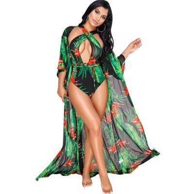 China 2022 Customs Two Pieces Women Halter Logo Anti-UV Swimwear Plus Size Cover Up Sexy Printed Swimsuit Bikini for sale