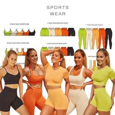 China 2022 Breathable Seamless Ribbed Women Workout Sports Invest Shorts Bra Pants Shirts Sports Suit Workout Set Yoga Set for sale