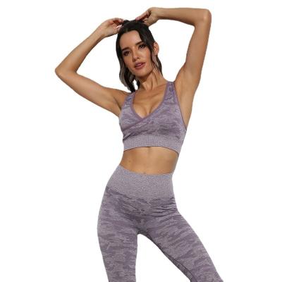 China Breathable Yoga Bra Set High Waist Casual Fitness Bodybuilding Knitted Skinny Sports Suit Hip Raise for sale