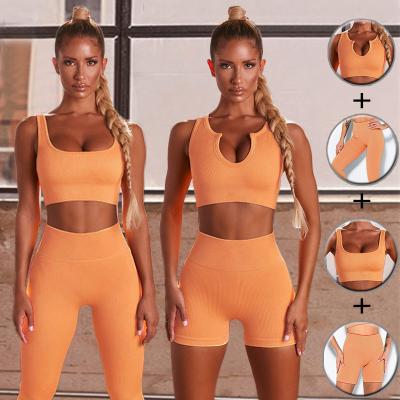 China Pasuxi Breathable Popular Seamless Ribbed Yoga Set 3 Piece Sports Gaiters Gym Clothes Fitness Tracksuit Workout Pants Set for sale