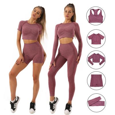 China Wholesale Breathable Fitness Yoga Wear 5pcs Workout Women Gym Seamless Sets for sale