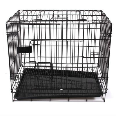 China Cages Large Dog Crate Carriers Houses Dog Kennel Metal Wire Double Door Folding Pet Pet Crate With Plastic Tray And Handle for sale