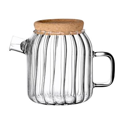 China Sustainable Creative Vertical Striped High Borosilicate Glass Teapot Set Transparent Heat Resistant Glass Teapot With Lid for sale