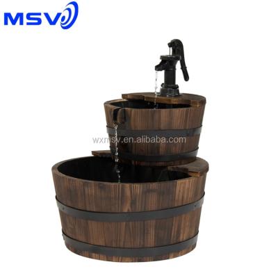 China Rustic Farmhouse 2 Tier Wooden Water Fountain in Barrel Design for sale