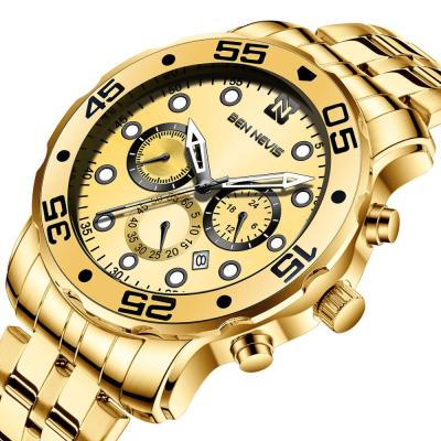 China New Day/Date BEN NIEVÈS Quartz Gold Watch Multifunctional Eyes Three Six Hands Shape Luminous Watch Men Gift For Father for sale