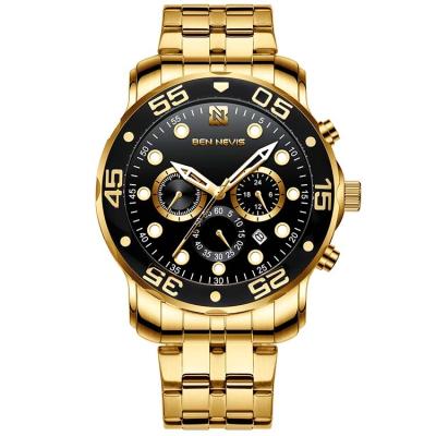 China New BEN NIEVÈS quartz gold watch multi-function day/date three six hands shape quartz luminous men's watch hand watch for sale