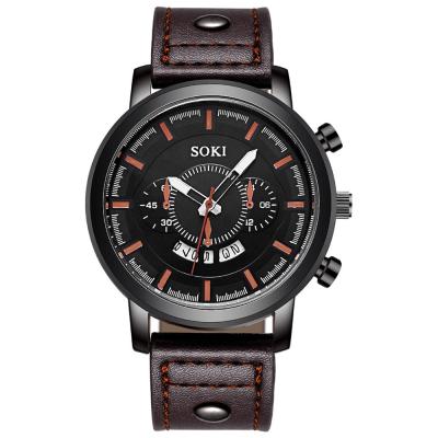 China 2021 New SOKI Day/Date fashion business men's watch casual PU watch calendar sports student quartz watch for sale