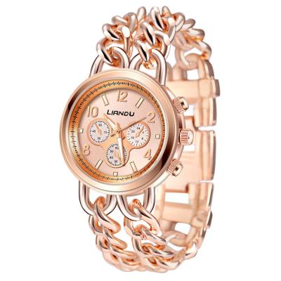 China New LIANDU day/date ladies alloy case with Geneva stainless steel chain bracelet double electronic watch quartz watch for sale