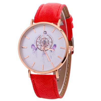 China New Hot Sale Day/Date Wind Chime Pattern Quartz Watch Denim Strap Wrist Watch Strap Hand Watch for sale