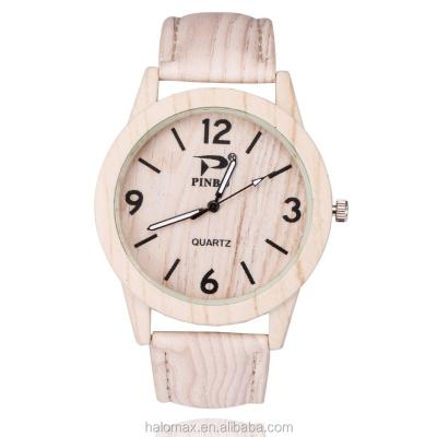 China 2018 New Fashion Automatic Casual Mens Ladies Wooden Grain Leather Band Quartz Watches for sale