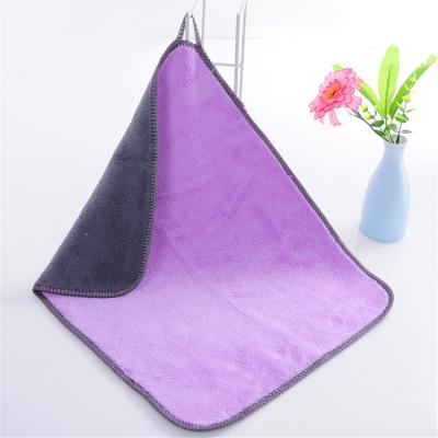 China Clean 30*40 cm and 600 gsm car velor micro coral fiber clean fabric in two sides gray and yellow colors for sale