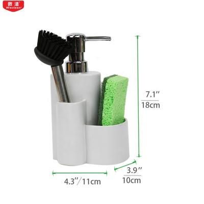 China Sustainable Ceramic Shampoo Holder Shower Soap Liquid Sponge Soap Dispenser with Cellulose Sponge and Brusher for sale