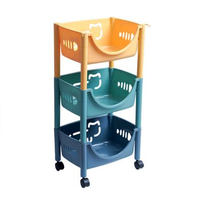 China Sustainable Hot Multifunctional Home Toys Bathroom Kitchen Organizer Vegetable Shelving Units Racks With Wheels Plastic Baskets Storage Rack for sale