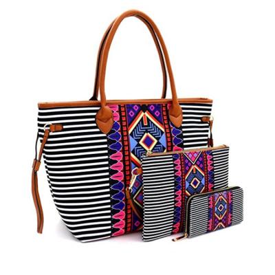 China Lady's portable fashion embroid boho tote handbag custom printed tender printed for sale