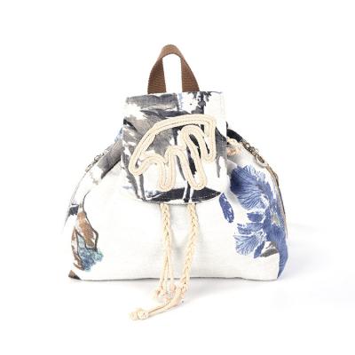 China NO New Drawstring Bag 2021 High Quality Wholesale Embellished Boho Backpack For Women Cotton Fashion Embroidery Canvas White String for sale