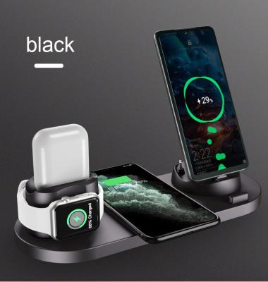 China Multi-function Amazon Hot Sale 6-in-1 Wireless Charger Station 15w Qi Fast Wireless Charger Stand Wireless Charging Dock For Watch Phone for sale