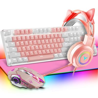 China Waterproof Iron Pclaptop Luminous Plate Led Tablet Wired Keyboards Set Mouse Headset Mousepad Custom Three Four-piece Gamer Sets 4in1 Combo for sale